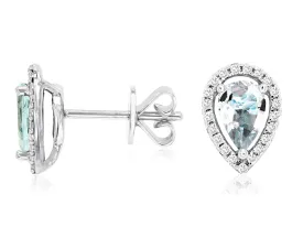 14K White Gold Aquamarine and Diamond Studs