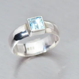 Blue Topaz square faceted silver ring