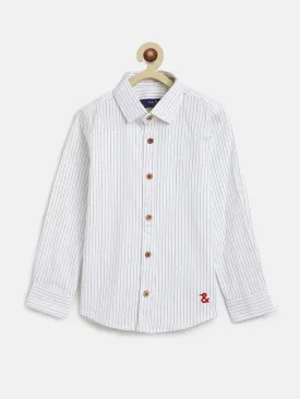 Boys White Striped Cotton Shirt