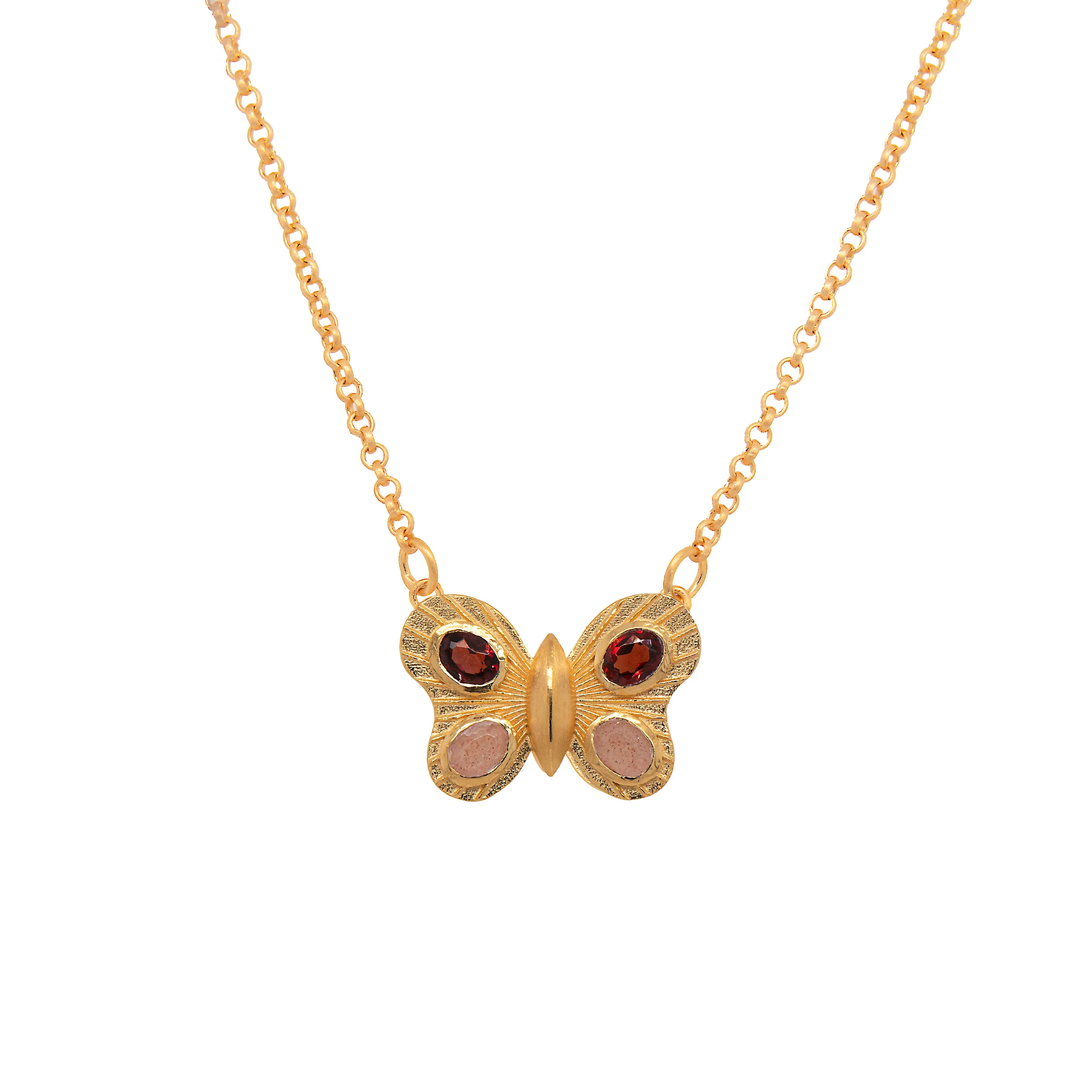 Butterfly Necklace 4 Stone 24K Gold Vermeil