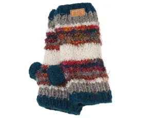 Funky Hand Warmers, Texting mittens, Wool Hand Warmers, striped wool and silk, Fleece lined inside