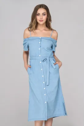 Light Blue Denim Button Up Midi Dress