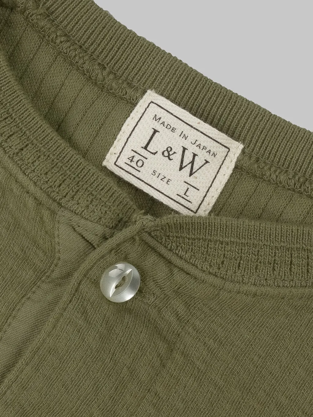 Loop & Weft Double Face Jacquard Henley Thermal Army Olive