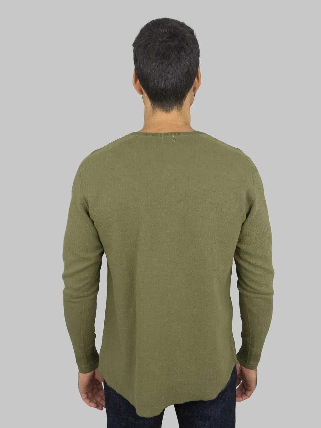 Loop & Weft Double Face Jacquard Henley Thermal Army Olive