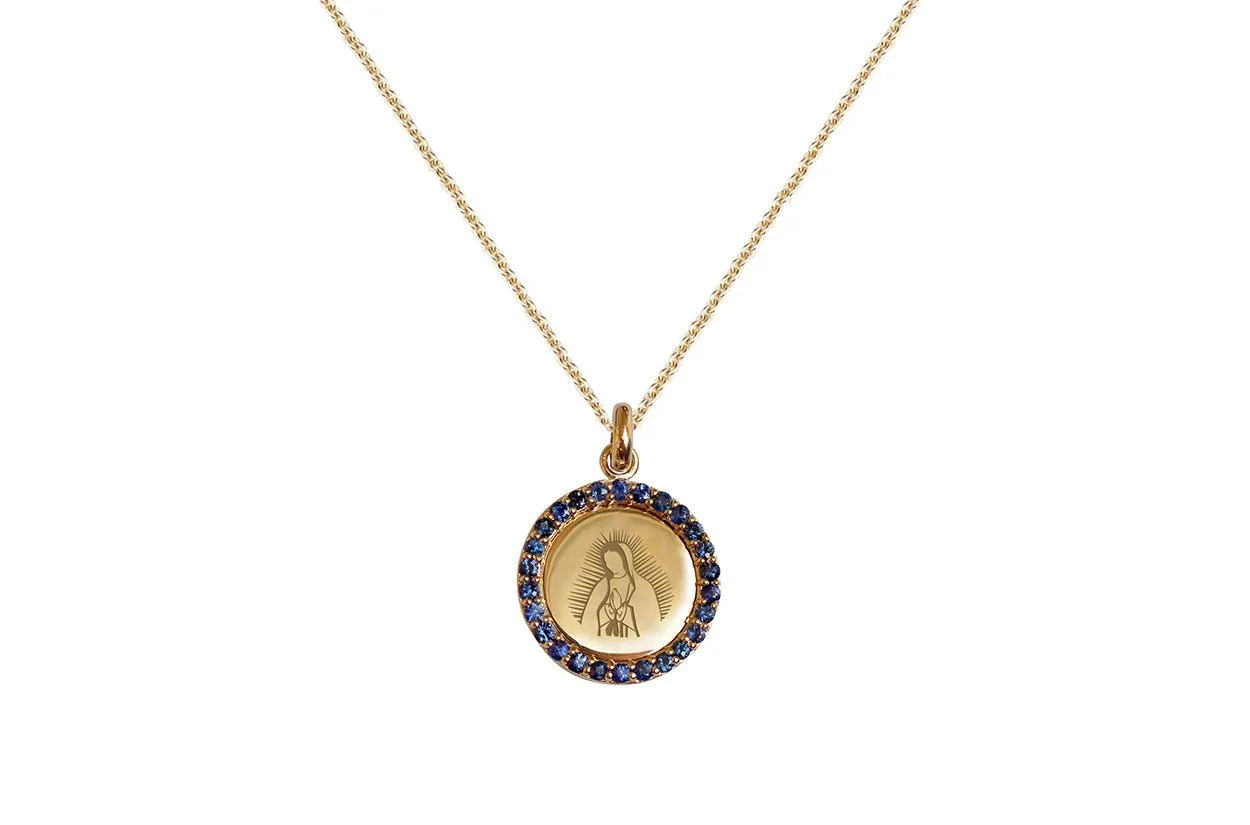 Medal Our Lady of Guadalupe | Virgen de Guadalupe Gold & Blue Sapphires