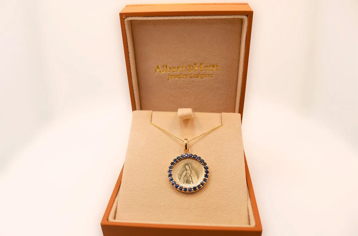 Medal Our Lady of Guadalupe | Virgen de Guadalupe Gold & Blue Sapphires