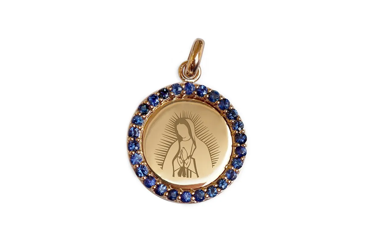 Medal Our Lady of Guadalupe | Virgen de Guadalupe Gold & Blue Sapphires