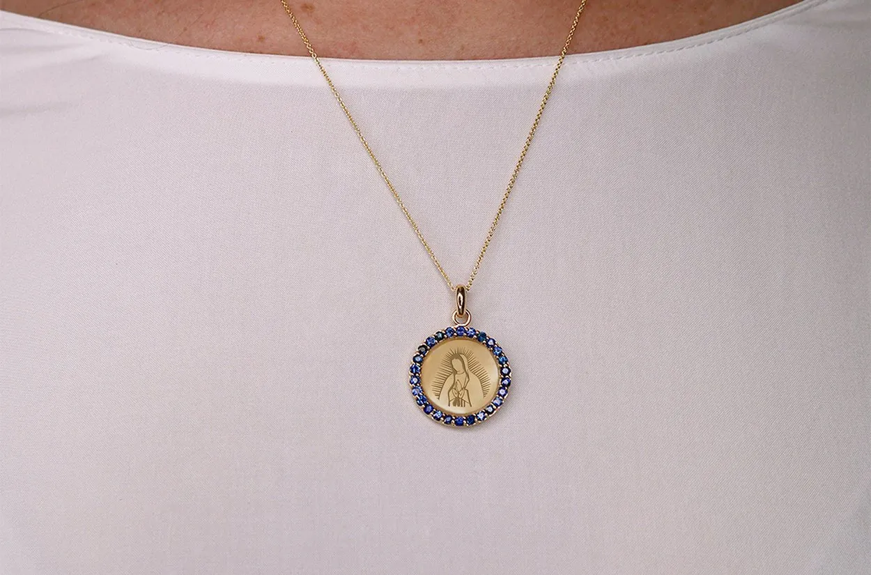 Medal Our Lady of Guadalupe | Virgen de Guadalupe Gold & Blue Sapphires