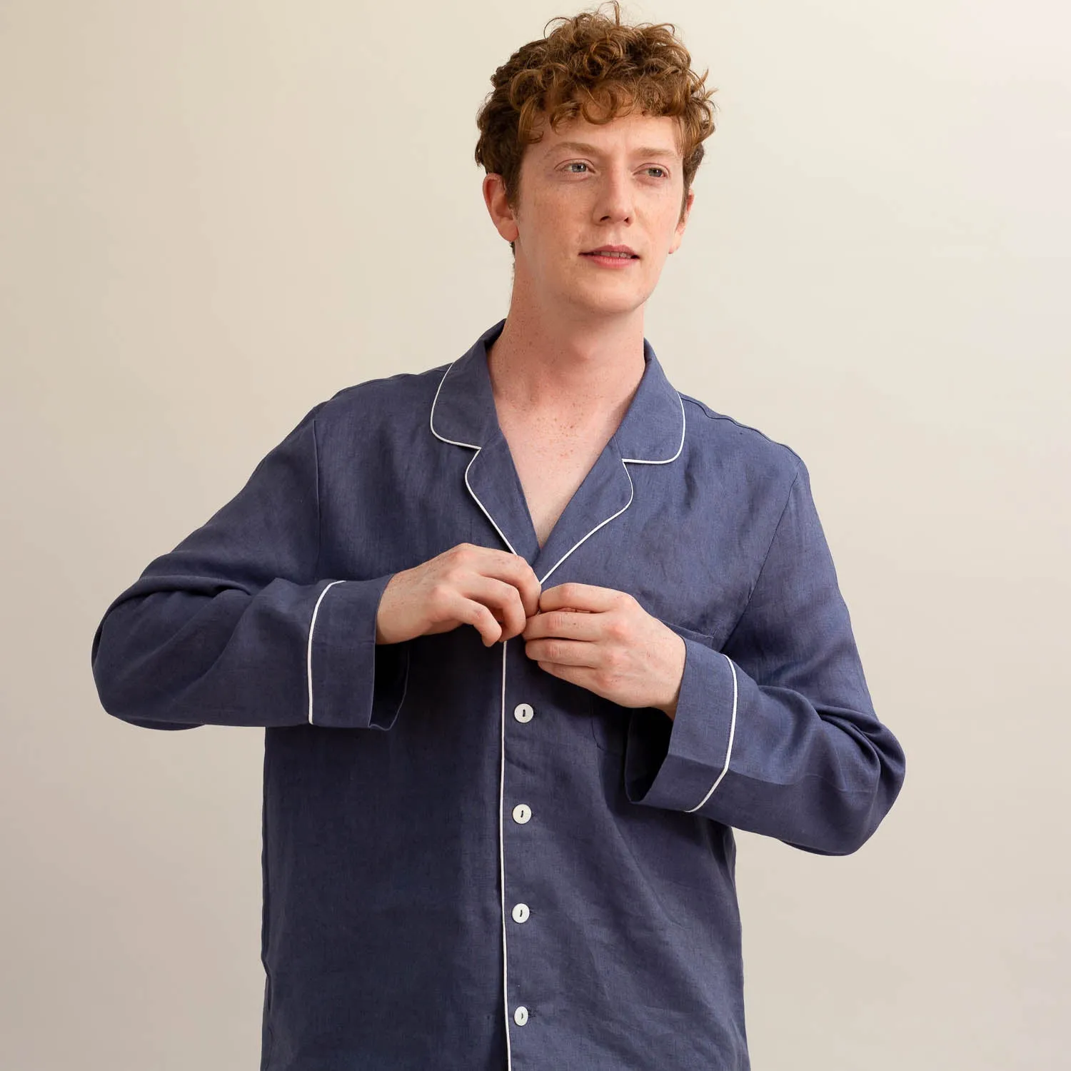 Men's Blueberry Linen Pyjama Shirt (Top Only)