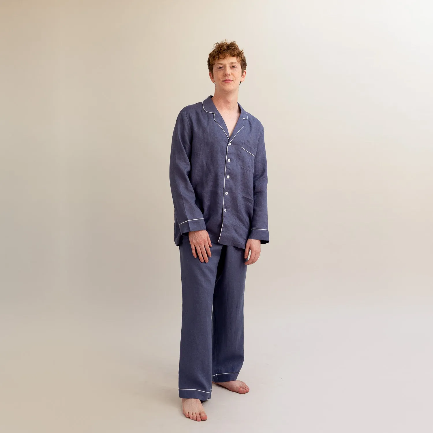 Men's Blueberry Linen Pyjama Shirt (Top Only)