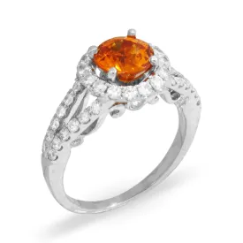 Orange Garnet Diamond Ring