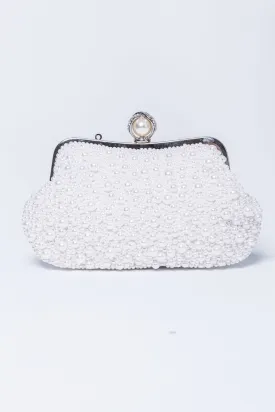 Pure White Pearl Encrusted Hard Clutch