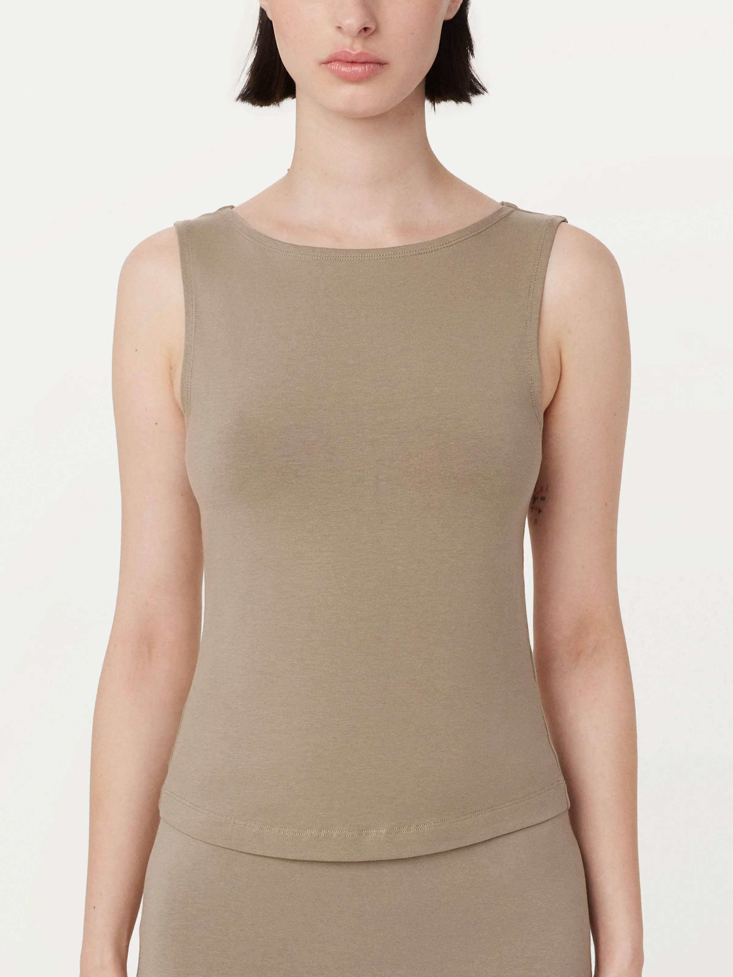 The Boat Neck Tank Top in Taupe