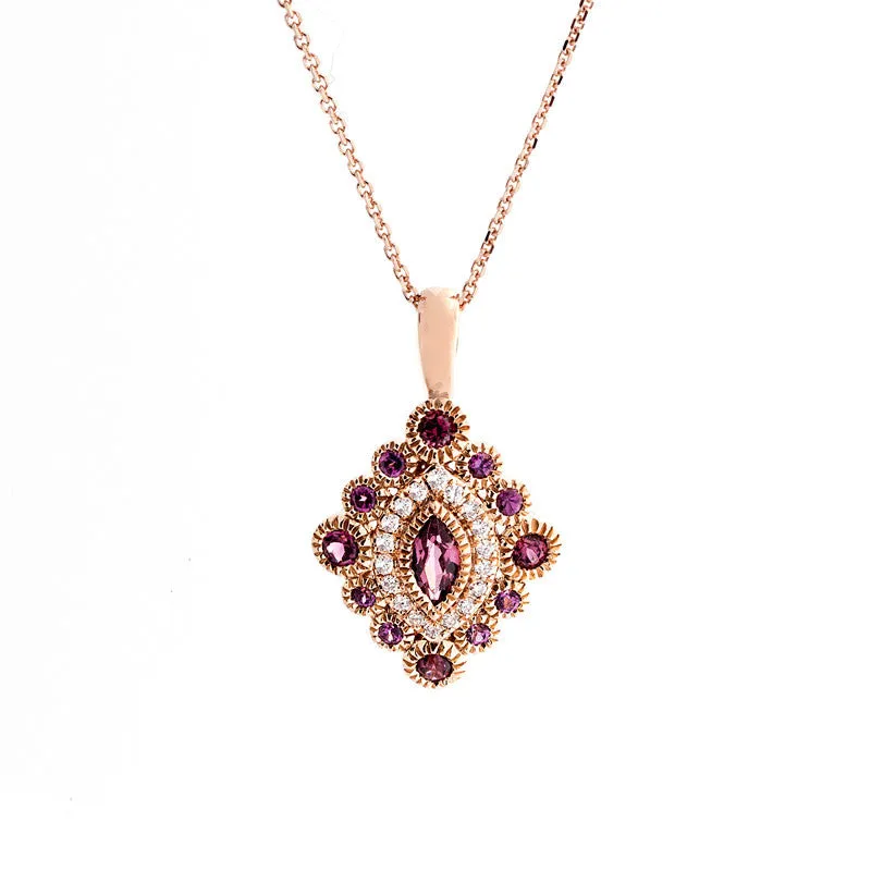 Tremezzo Collection Vintage Rhodolite Garnet and Diamond Pendant