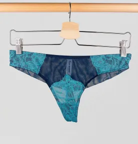 Turquoise lace & navy mesh tanga